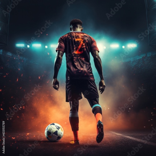 Tablou canvas Back o Soccer player with soccer ball