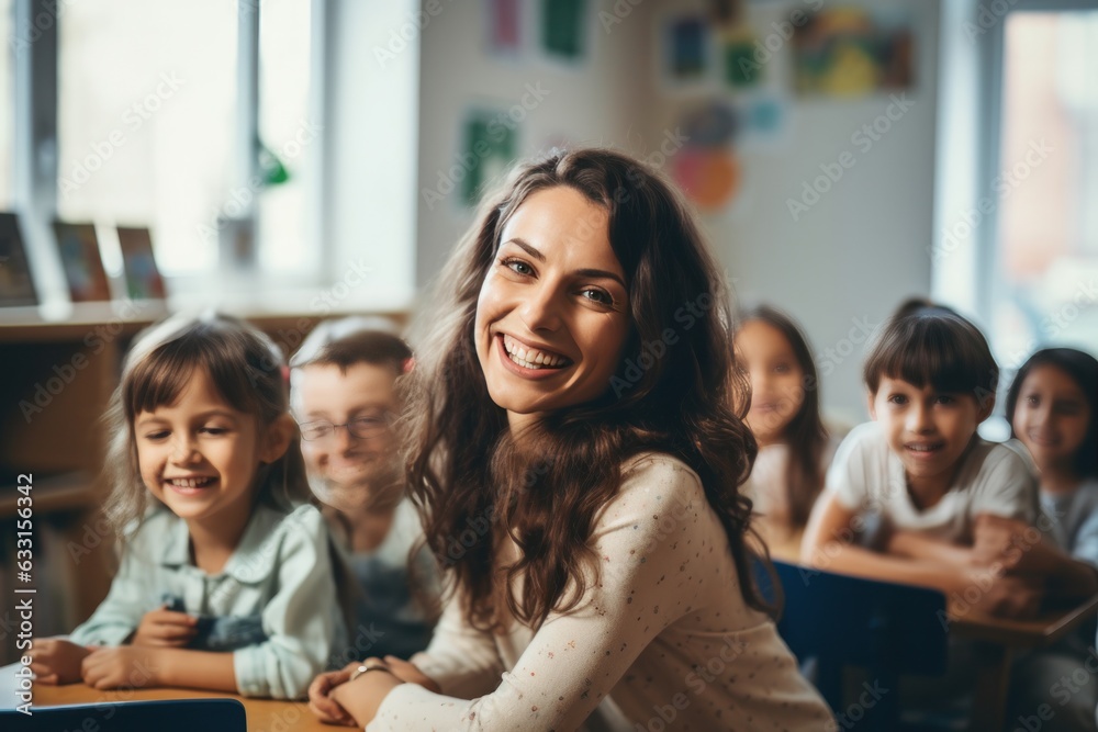 Fototapeta premium Young teacher in a classroom