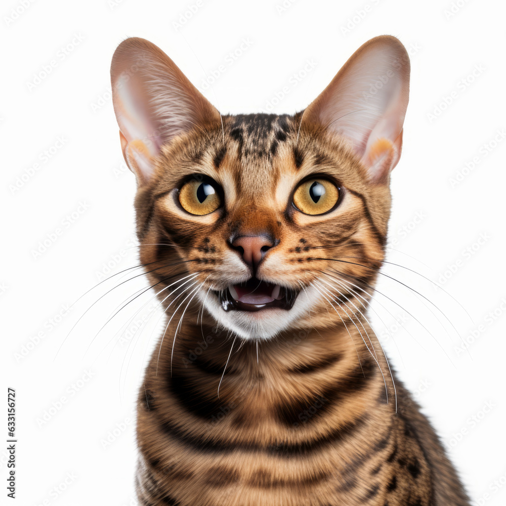 Smiling Ocicat Cat with White Background - Isolated Portrait Image