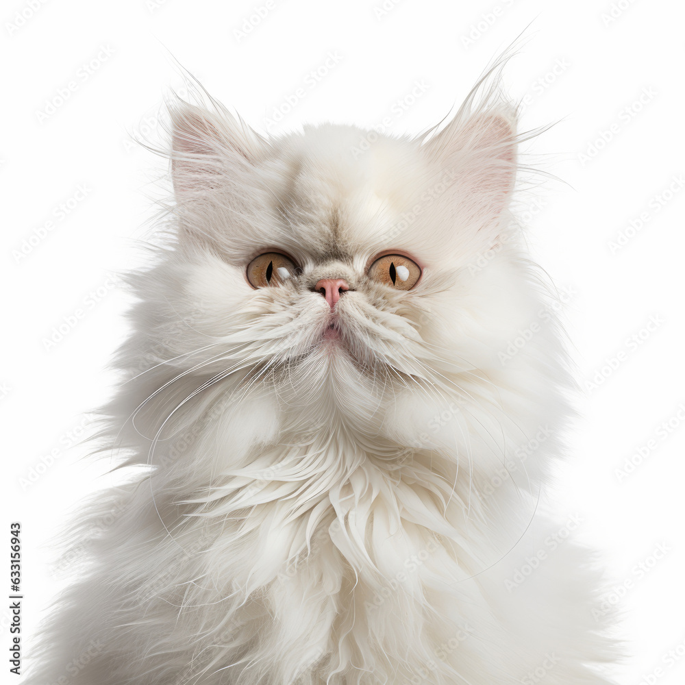 Smiling Persian Cat Portrait with Isolated White Background