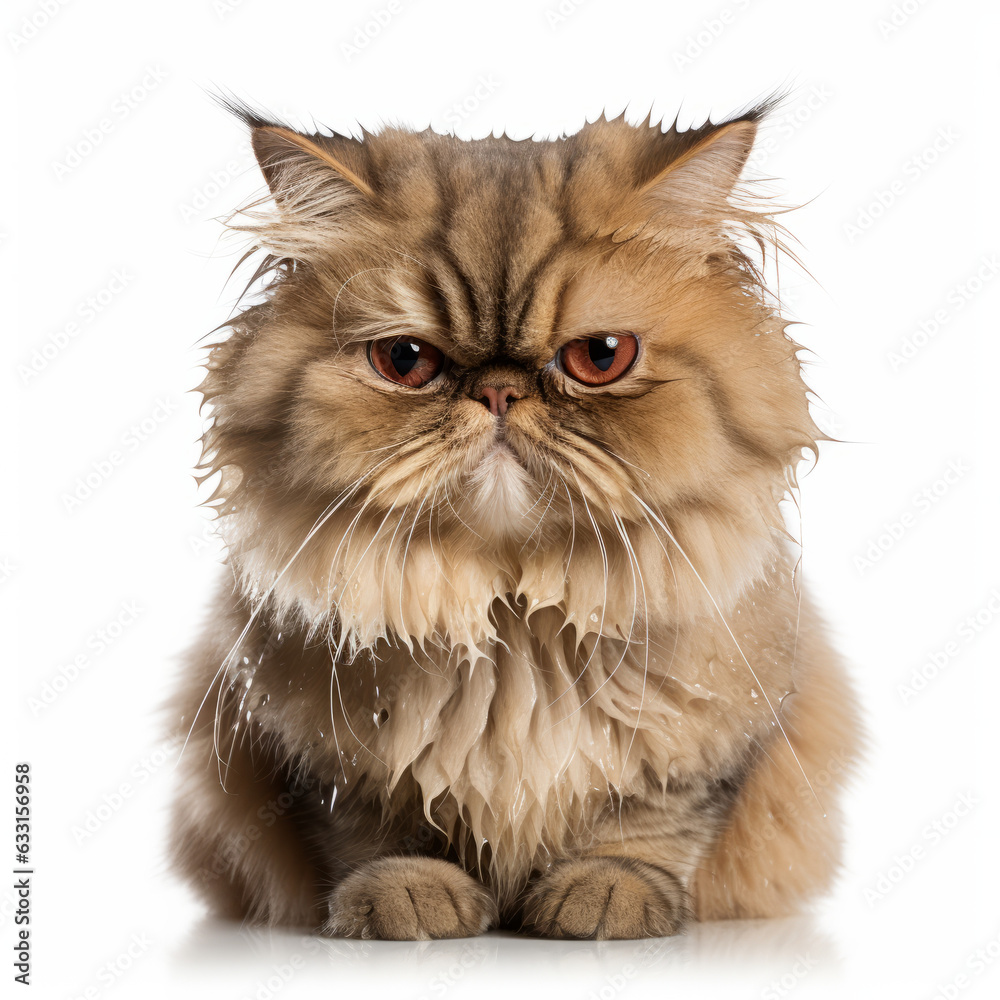 Beautifully Isolated Persian Cat with a Visibly Sad Expression on a White Background