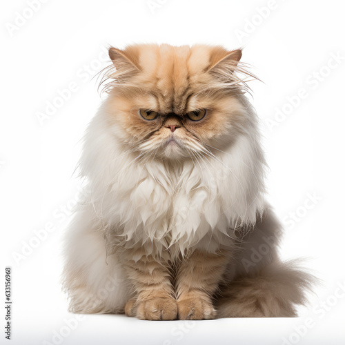 Visibly Sad Persian Cat with Ears Down on White Background - Isolated Image
