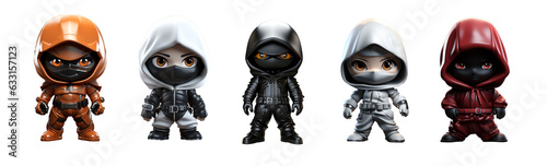 cute little ninjas in different color isolated