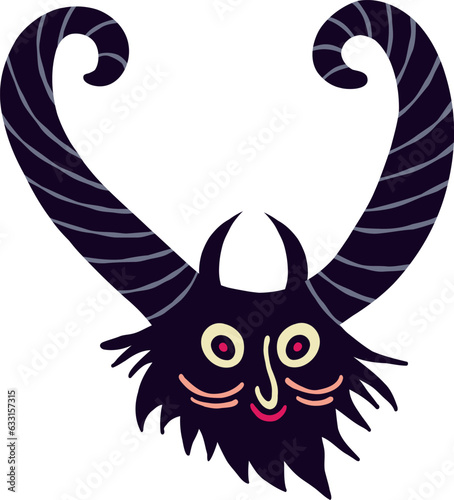 Vibrant bright Strange Halloween Demon. Character with devil face.