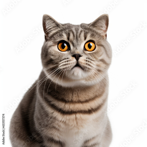 Smiling Scottish Fold Cat with White Background - Isolated Portrait Image