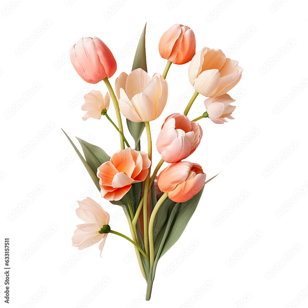 Obraz premium Tulips blossoming alone against transparent background