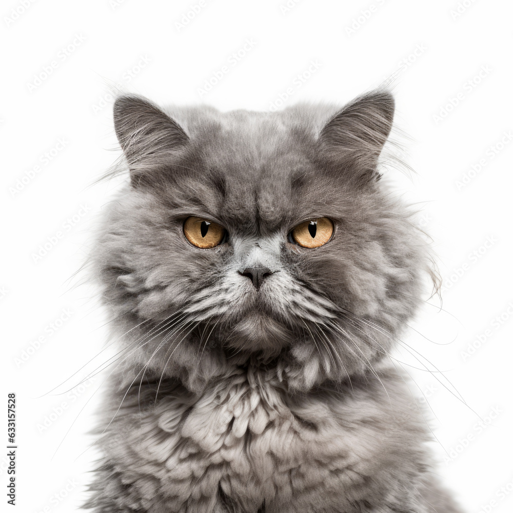 Confused Selkirk Rex Cat with Tilted Head on White Background