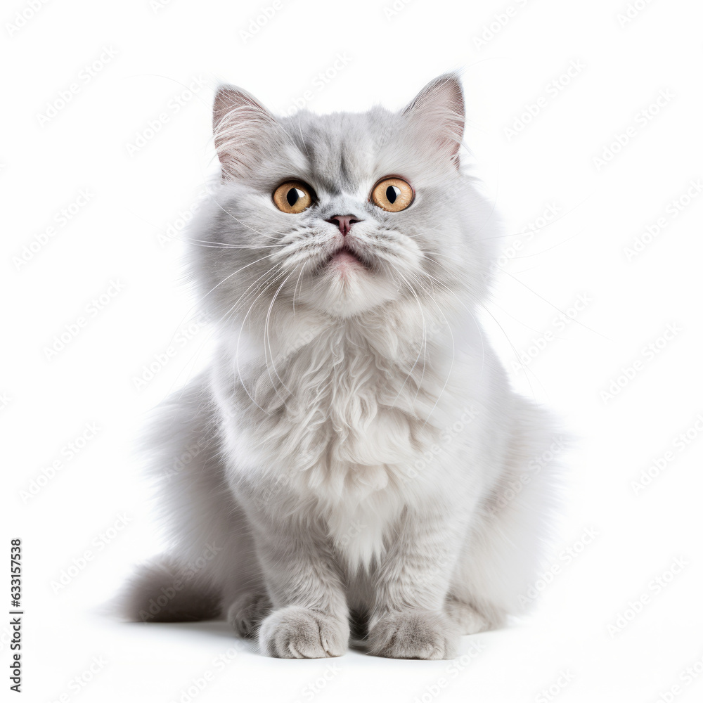 Smiling Selkirk Rex Cat with White Background - Isolated Portrait Image