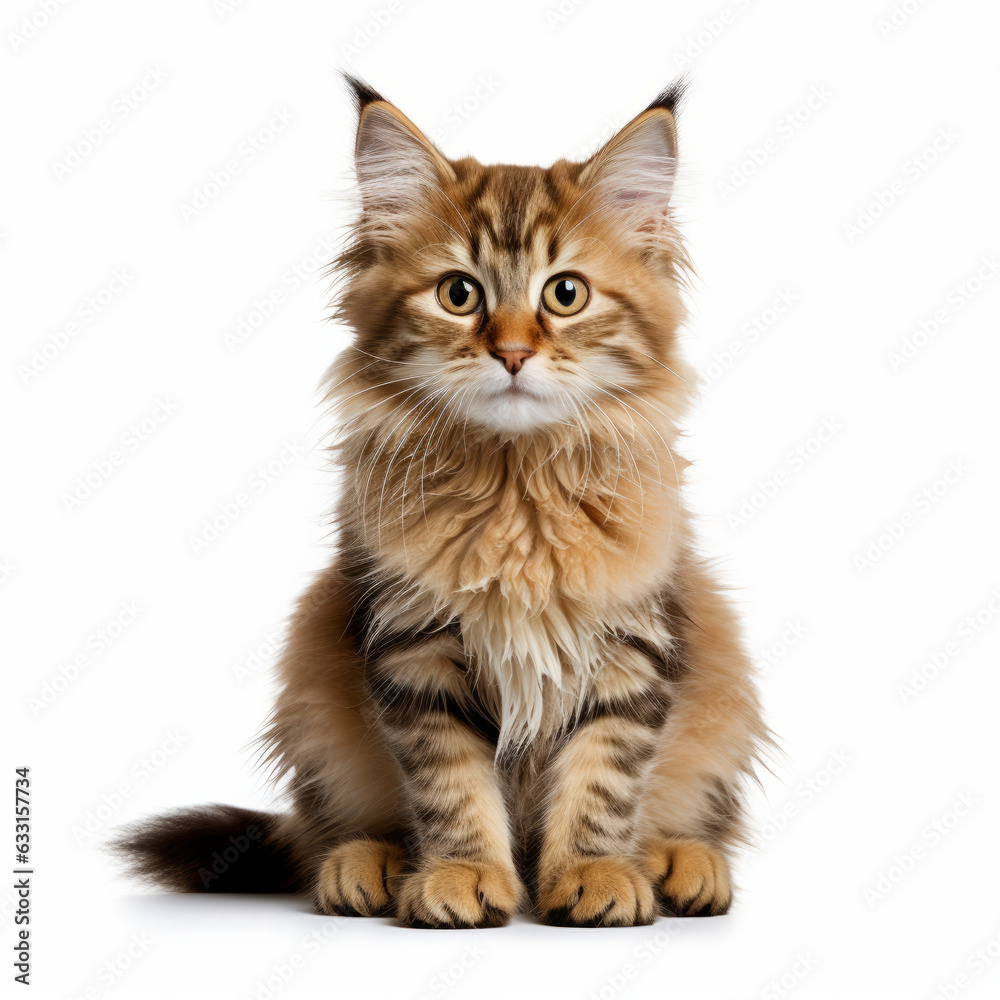 Isolated Kurilian Bobtail Cat with Visibly Sad Expression on White Background Isolated Kurilian Bobtail Cat with Visibly Sad Expression on White Background