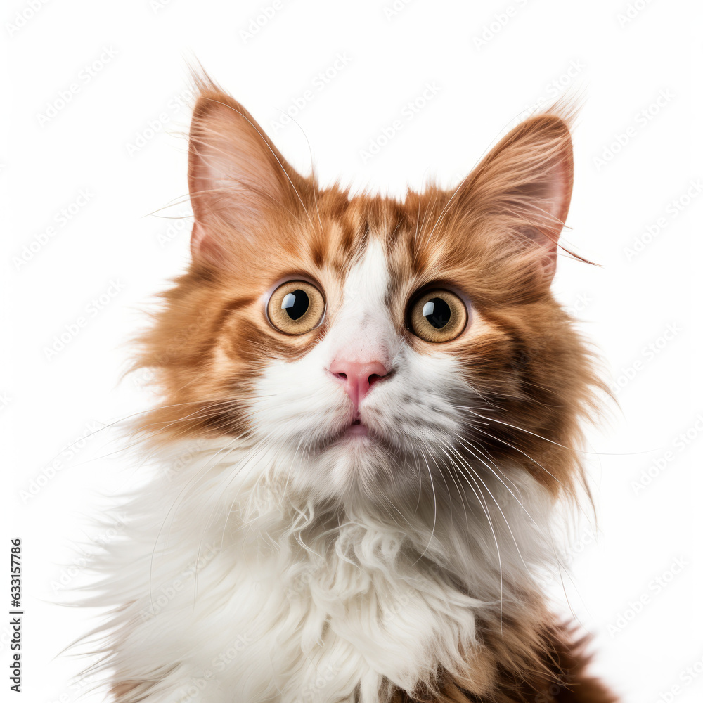 Confused LaPerm Cat with Tilted Head on White Background