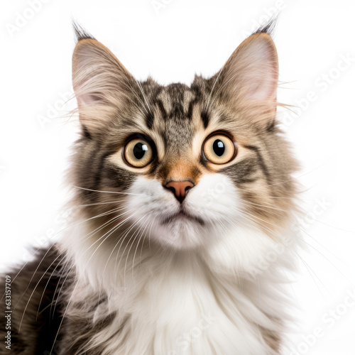 Confused Kurilian Bobtail Cat with Tilted Head on White Background