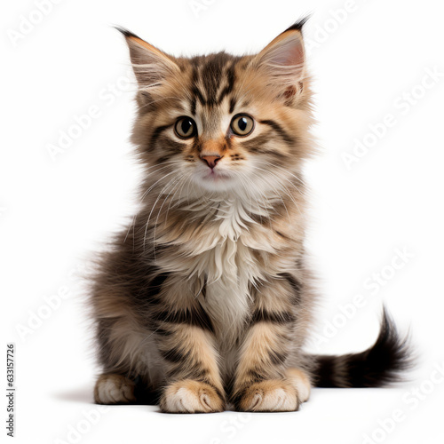 Isolated Kurilian Bobtail Cat with Visibly Sad Expression on White Background