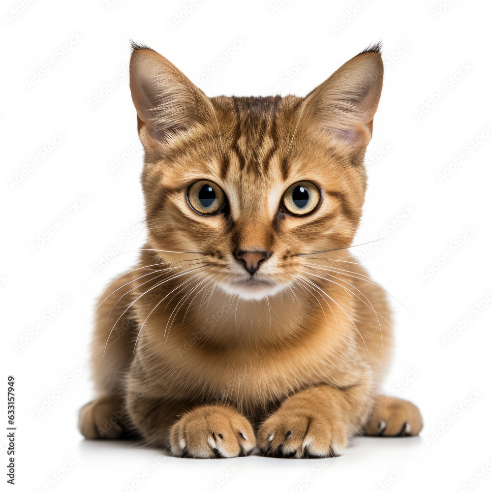 Visibly Sad Manx Cat with Ears Down on White Background