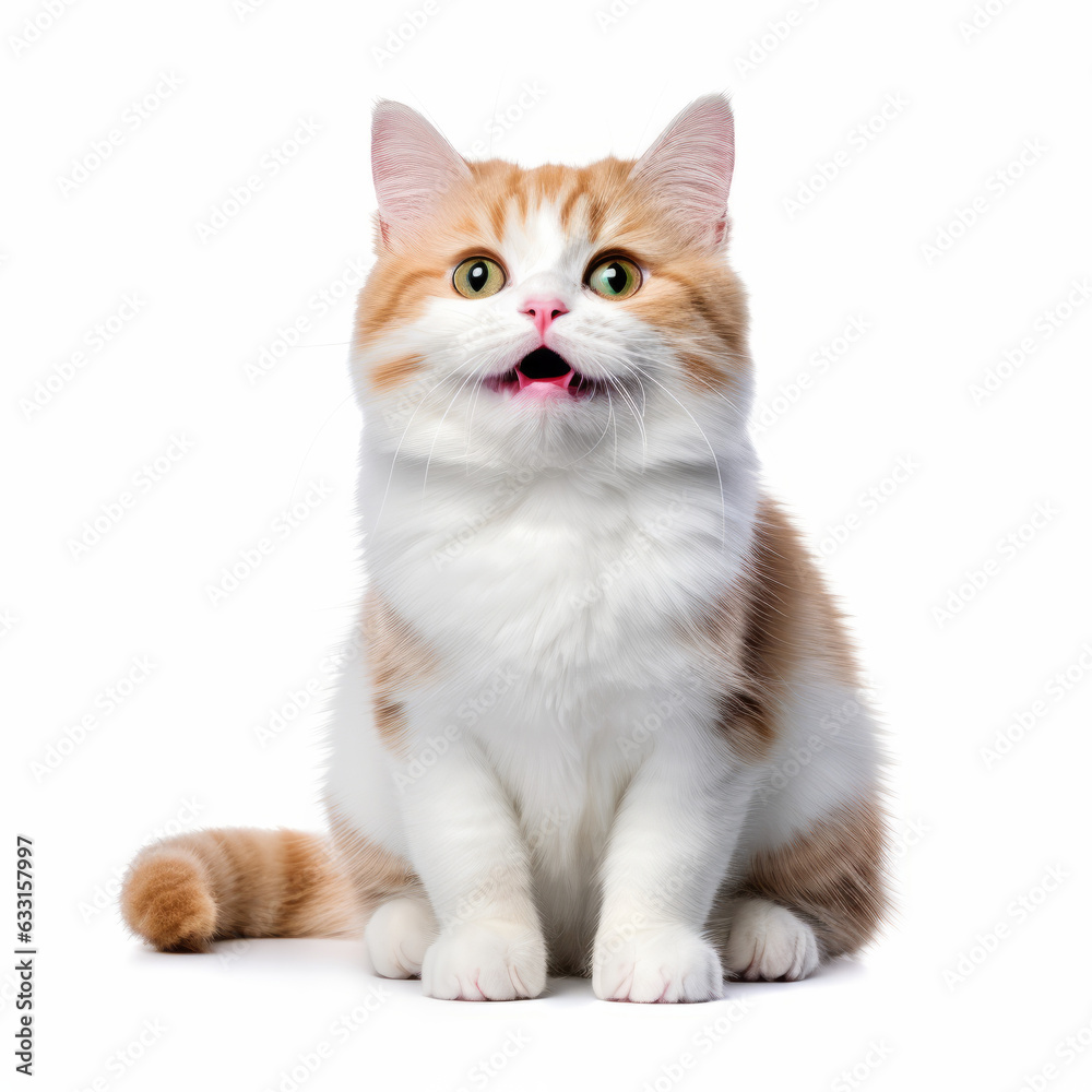 Smiling Munchkin Cat with White Background - Isolated Portrait Image