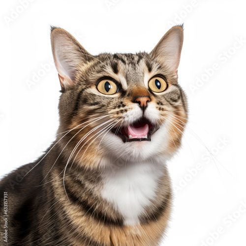 Smiling Manx Cat with White Background - Isolated Portrait Image