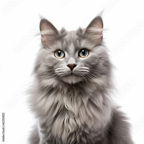Smiling Nebelung Cat with White Background - Isolated Portrait Image
