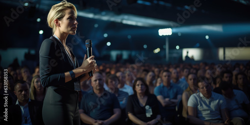 Photographie Speaker Woman Performing on Stage and Speaking to Large Audience, Event Professional