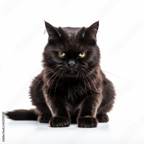 Angry Bombay Cat Hissing Aggressively on White Background