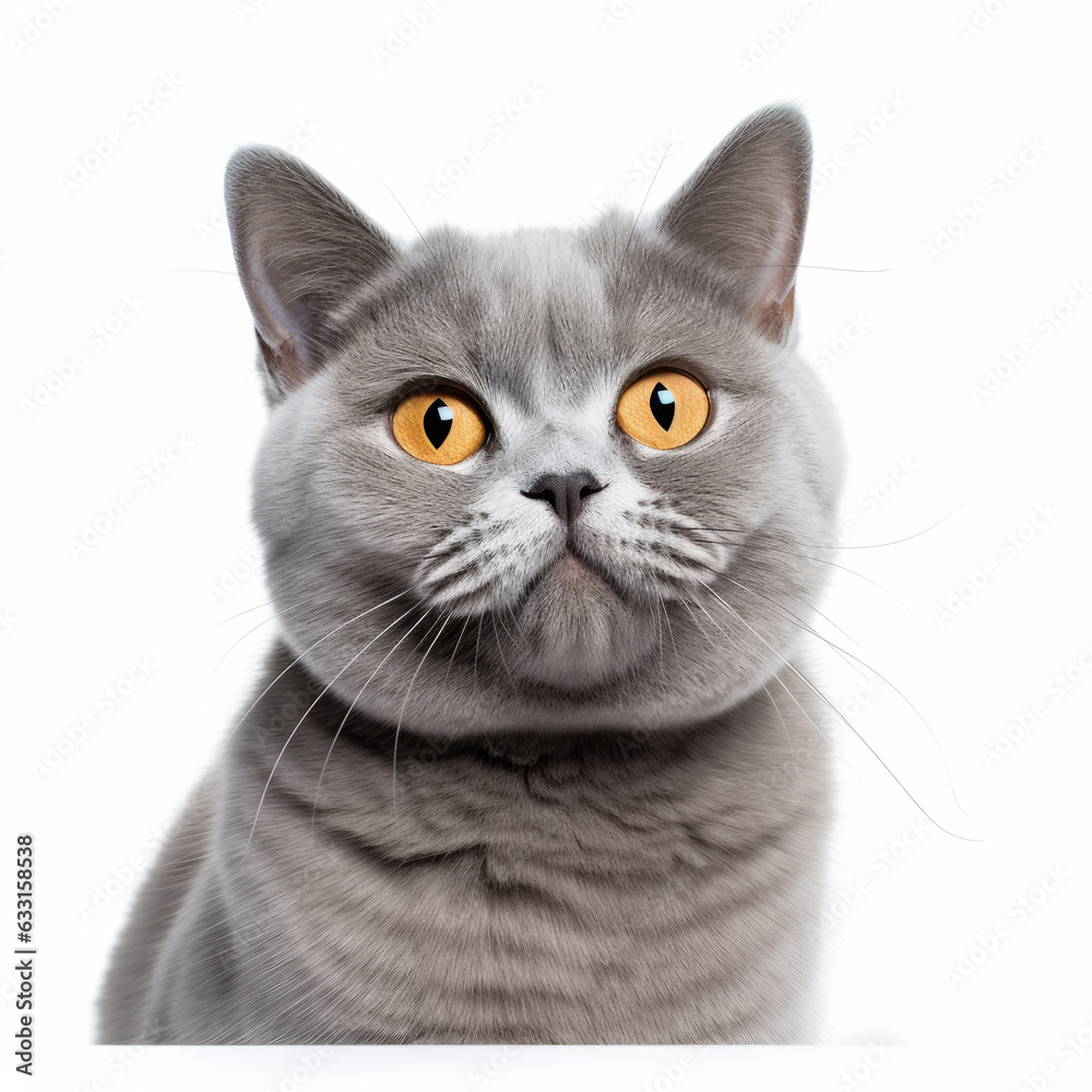 Cheerful British Shorthair Cat with Isolated White Background