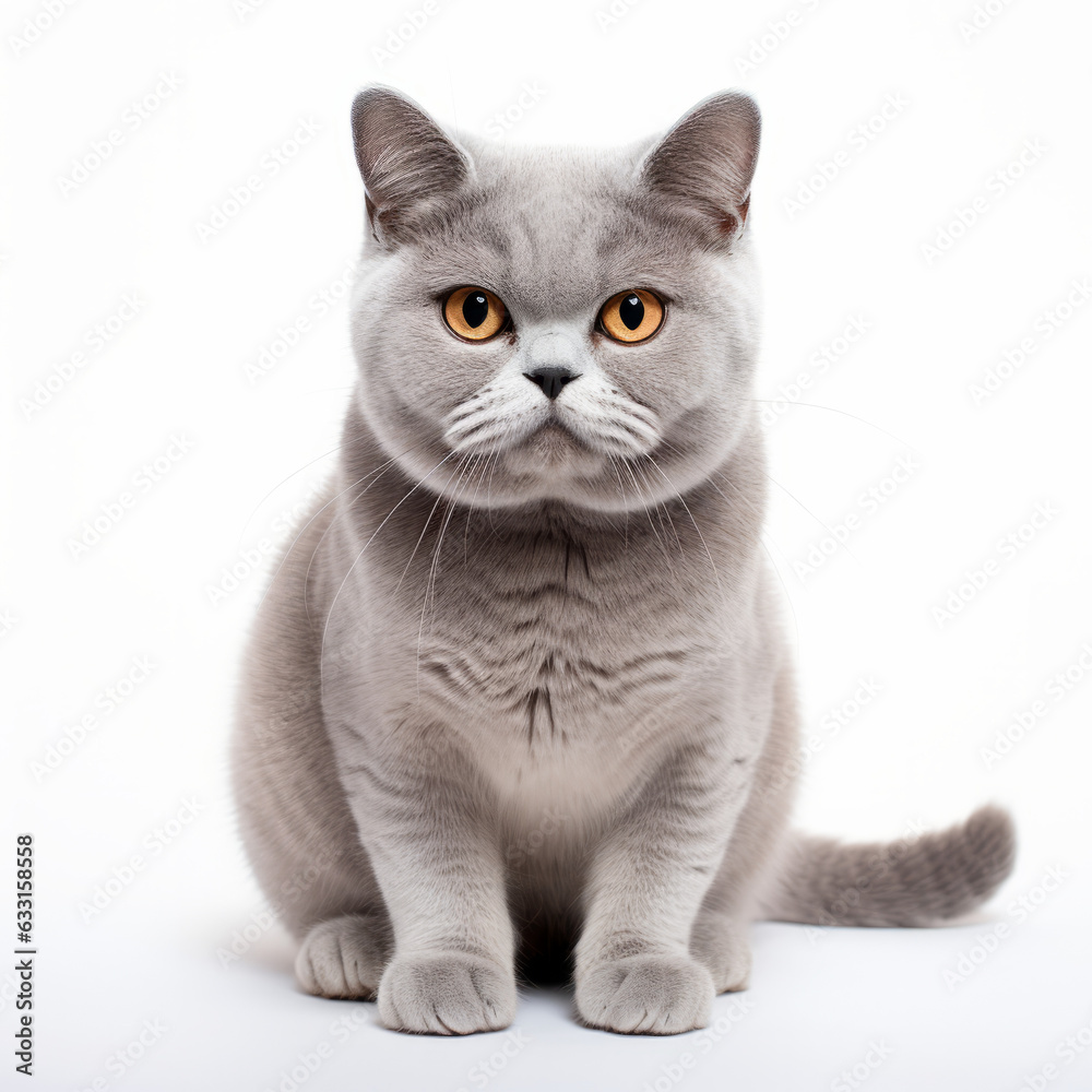 Isolated British Shorthair Cat with a Visibly Sad Expression on White Background Isolated British Shorthair Cat with a Visibly Sad Expression on White Background