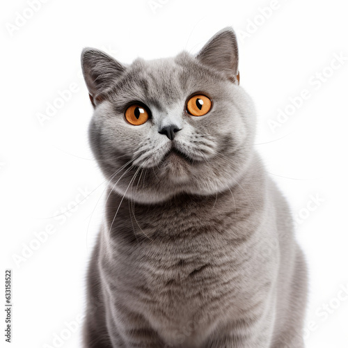 Smiling British Shorthair Cat with White Background - Isolated Portrait