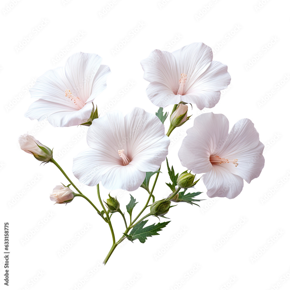 White lavatera flowers against a transparent background White lavatera flowers against a transparent background
