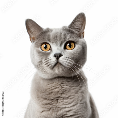 Confused Burmilla Cat with Tilted Head on White Background