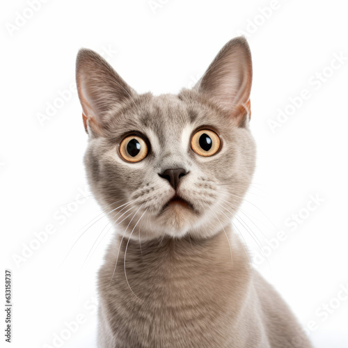 Confused Burmilla Cat with Tilted Head on White Background