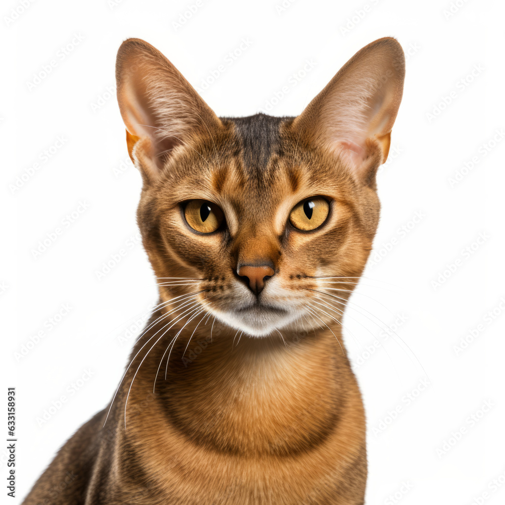 Confused Chausie Cat with Tilted Head on White Background