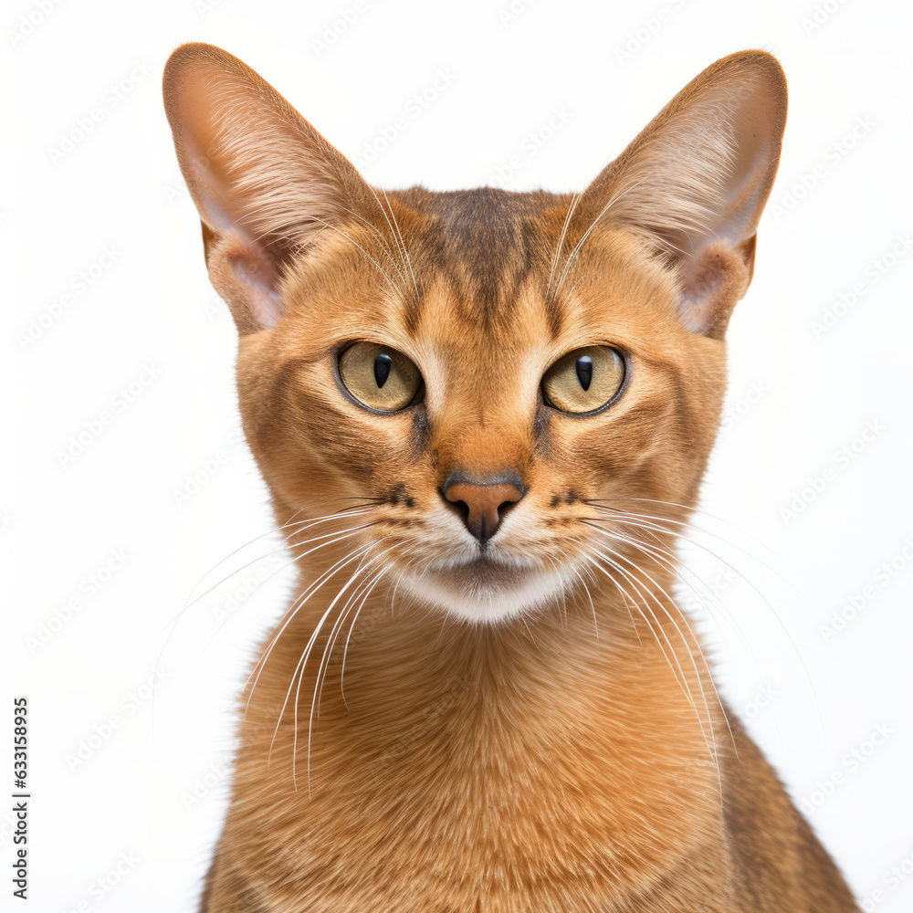 Confused Chausie Cat with Tilted Head on White Background