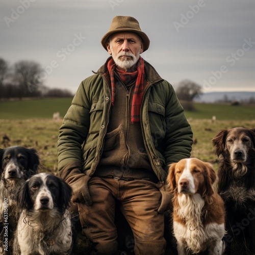 Nice picture of a man with his dogs