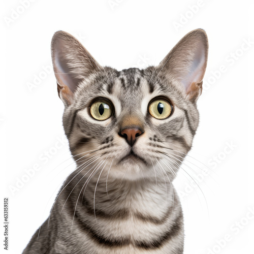 Confused Egyptian Mau Cat with Tilted Head on White Background © bomoge.pl