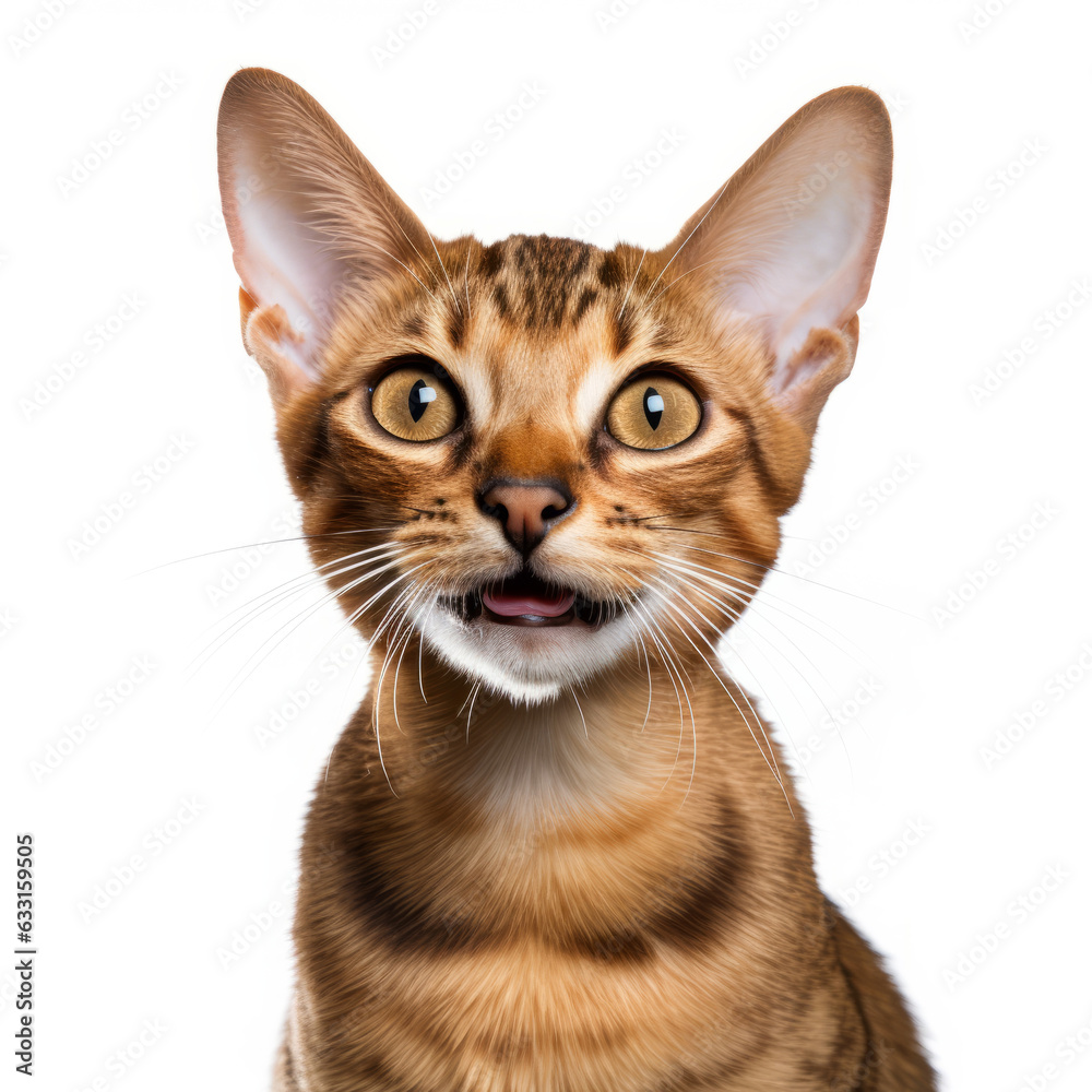 Smiling Havana Brown Cat with White Background - Isolated Portrait Image