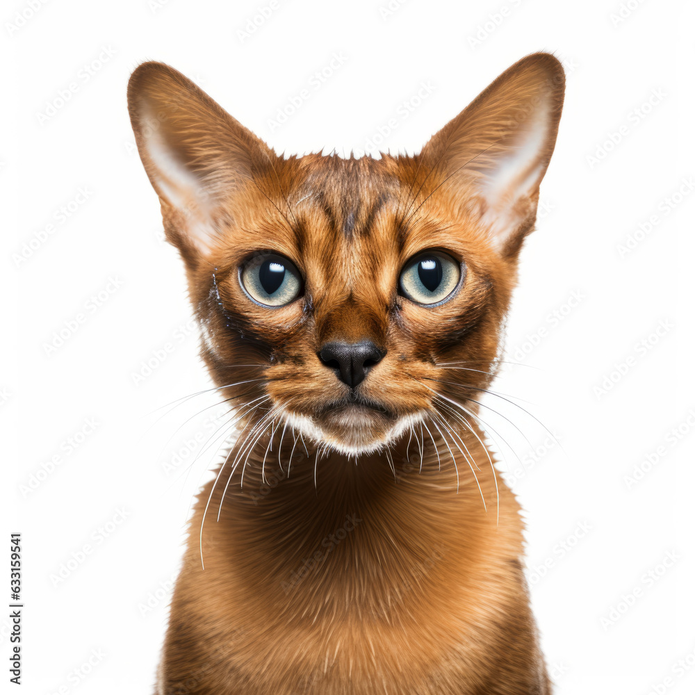 Isolated Havana Brown Cat with Visibly Sad Expression on White Background