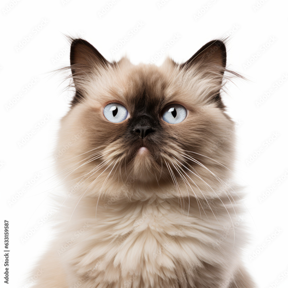 Fototapeta premium Confused Himalayan Cat with Tilted Head on White Background