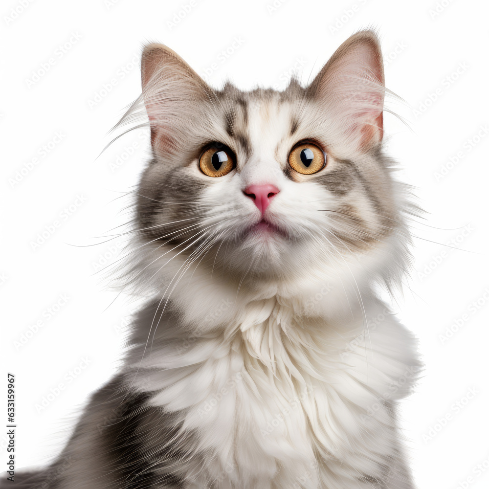 Smiling American Curl Cat with White Background - Isolated Image
