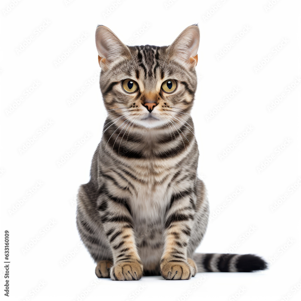 Isolated American Shorthair Cat with Visibly Sad Expression on White Background