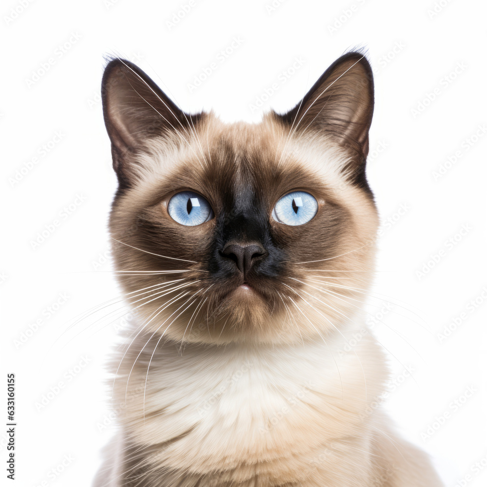 Confused Balinese Cat with Tilted Head on White Background Confused Balinese Cat with Tilted Head on White Background