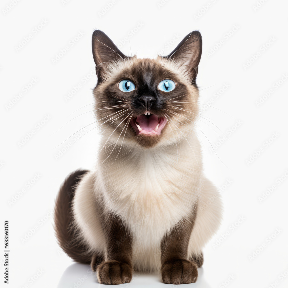 Smiling Balinese Cat with White Background - Isolated Portrait Image