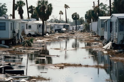 Obraz na plátne The residential area in Florida was left with severely damaged mobile homes as a result of Hurricane Ian