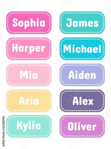 Set of stickers with names. Notepad stickers. Baby tags.