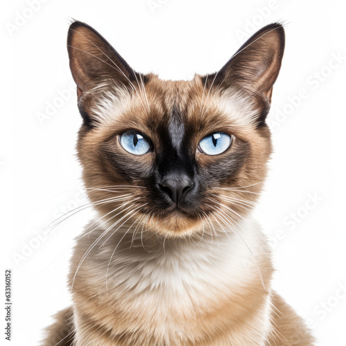 Confused Balinese Cat with Tilted Head on White Background