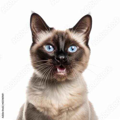 Smiling Balinese Cat with White Background - Isolated Portrait Image
