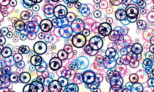 Random circles pattern,pink, blue and yellow colors on the white background. Seamless pattern.Astrological sign of sun