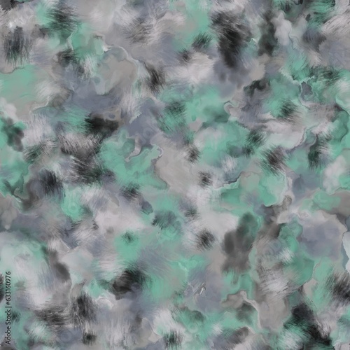 Aquamarine, violet, black, beige and grey colored abstract blured brush strokes. Seamless background