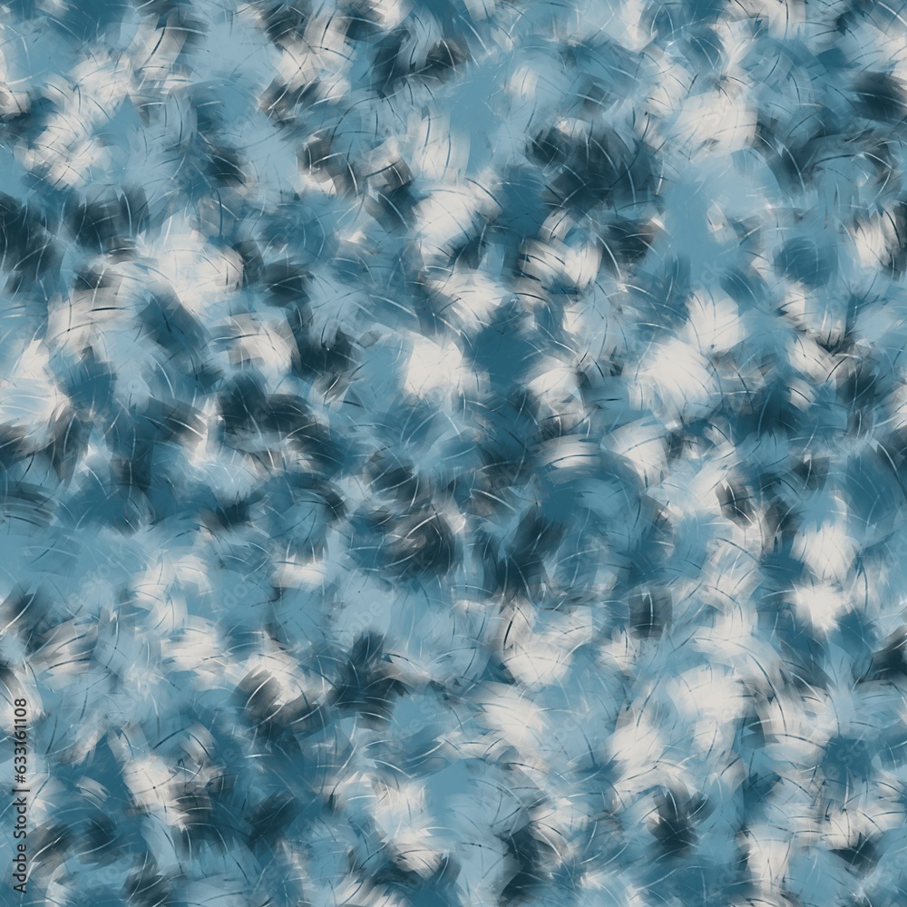 Obraz premium Multicolored random brush strokes. Feathers imitation. Blue and white colors. Seamless background.