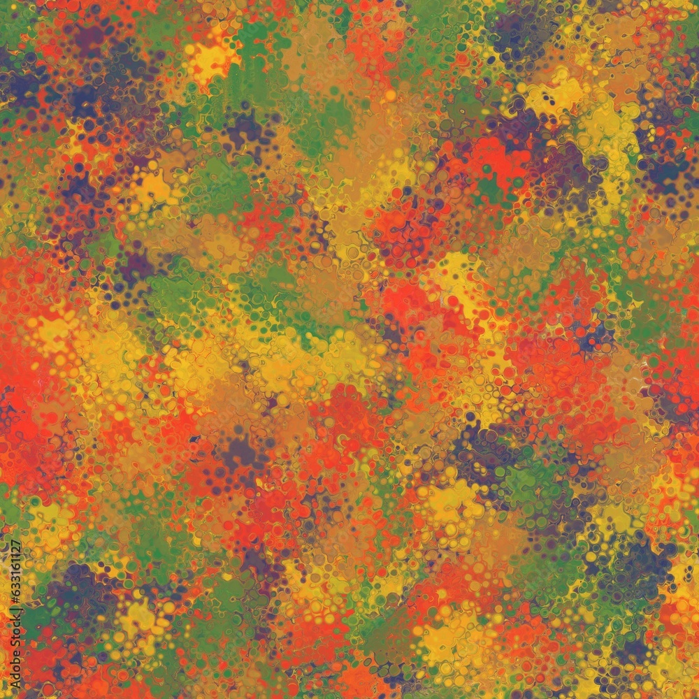 Yellow, red, blue and green colored random spots, round splashes. Abstract seamless pattern