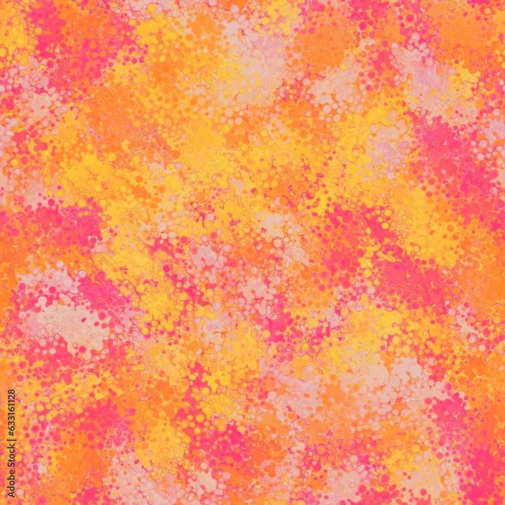 Yellow, orange, red and grey colored random spots, round splashes. Abstract seamless pattern