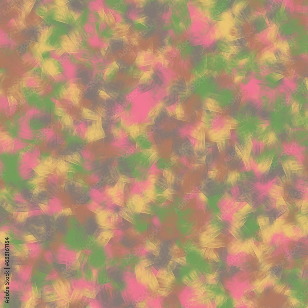 Green, yellow, brown, black and pink transparent brush stroke, decorative ribbon imitation. Multicolored seamless wallpaper. Pattern for wrapping, textile, print.
