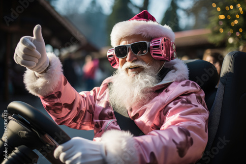 happy santa claus in pink costume photo